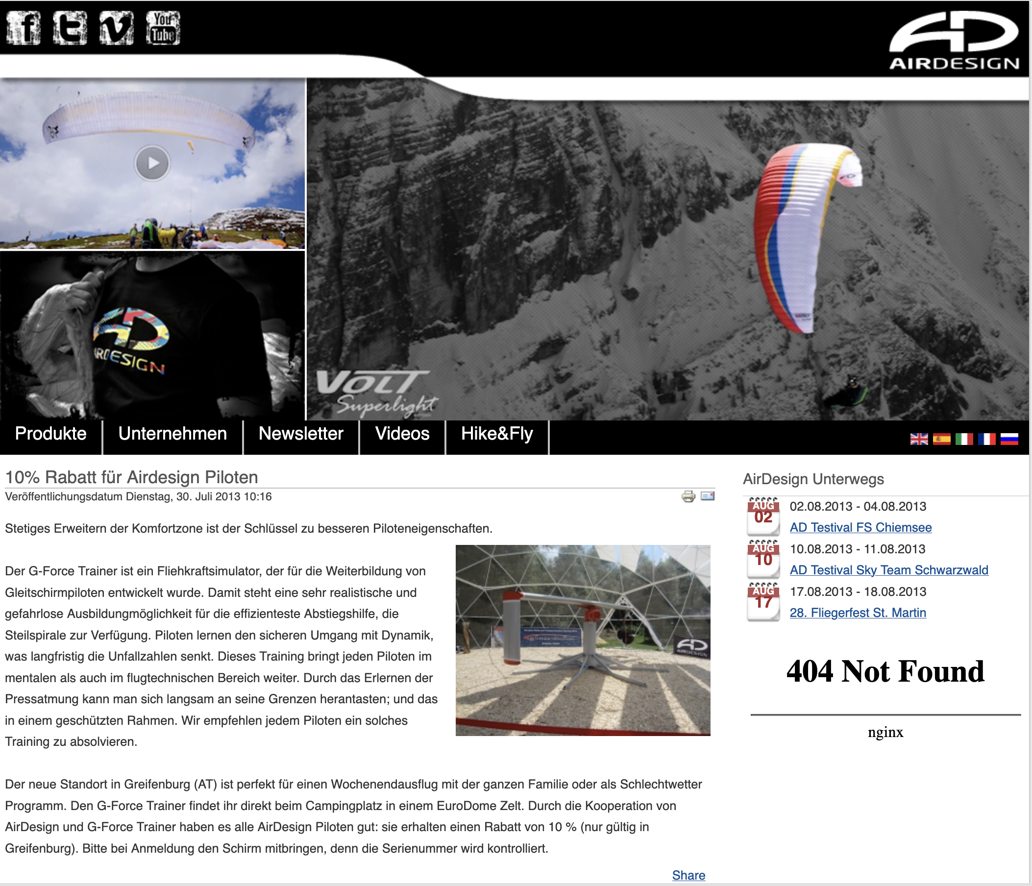 Screenshot of the AirDesign website, via the Internet Archive